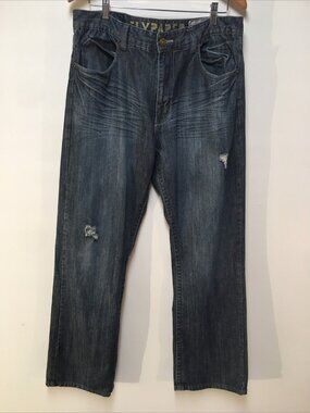 Flypaper Men 36x32 Jeans Blue Dark Wash Embroidered Bootcut Denim 100% Cotton